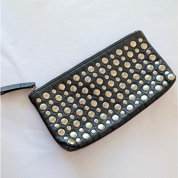 Sonia Rykiel Black Leather Silver Studs Zip Mini Bag Clutch - Picture 2 of 10